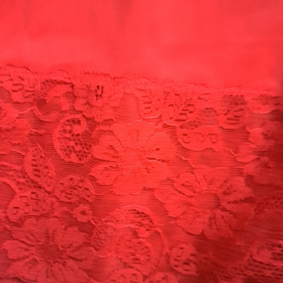 VTG VAN RAALTE bright RED Nylon short slip lace trim Hollywood Glam pin up 32 SM - Picture 5 of 10